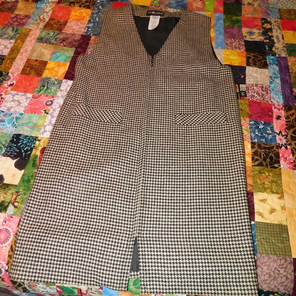 SAG HARBOR PETITE~ WOOL ZIPPER SHIFT DRESS IN HERRINGBONE BLK & WHITE ~SZ 10p - Picture 6 of 6